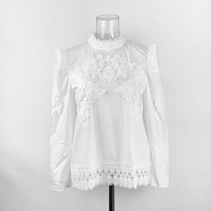 White woven shirt with white embroidering